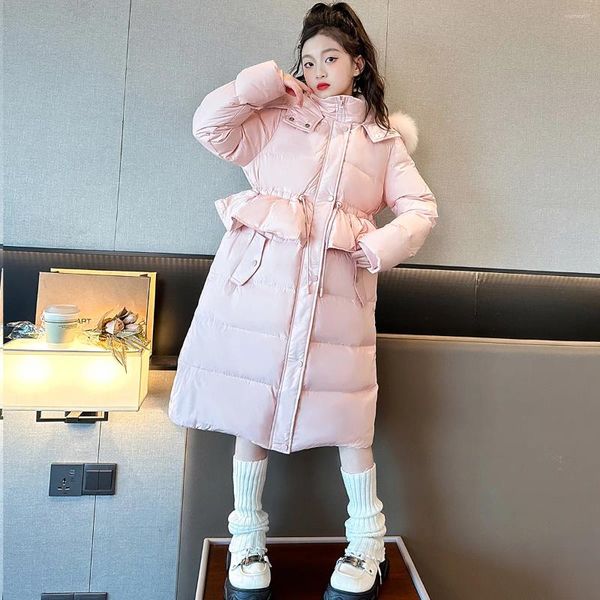 Casaco para baixo 2024 inverno meninas moda x longo grosso pele quente com capuz parkas bebê crianças outerwear