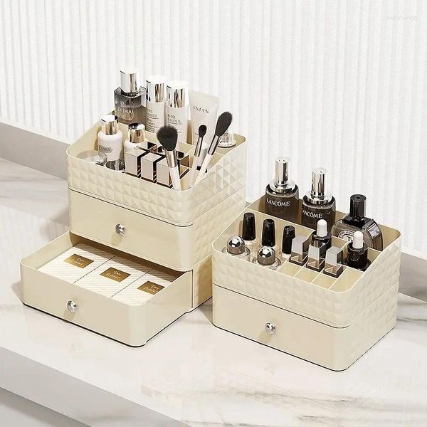 Scatole portaoggetti Stile cassetto da scrivania Scatola cosmetica Cura della pelle e toelettatura Scaffale da tavolo Organizzazione domestica Organizzatore di trucchi