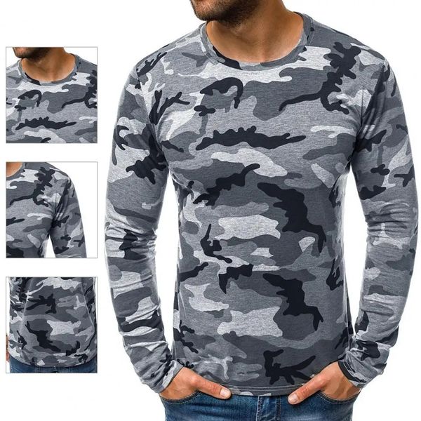 Camisa masculina camuflagem militar tático em torno do pescoço magro manga longa tshirt masculino pulôver caça caminhadas acampamento base outono t 240130