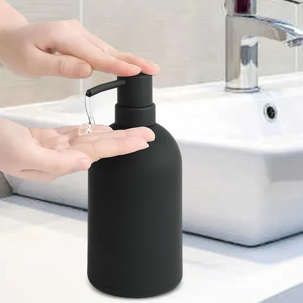 Conjunto acessório de banho preto dispensador de sabão vazio para shampoo prato casa el 16oz