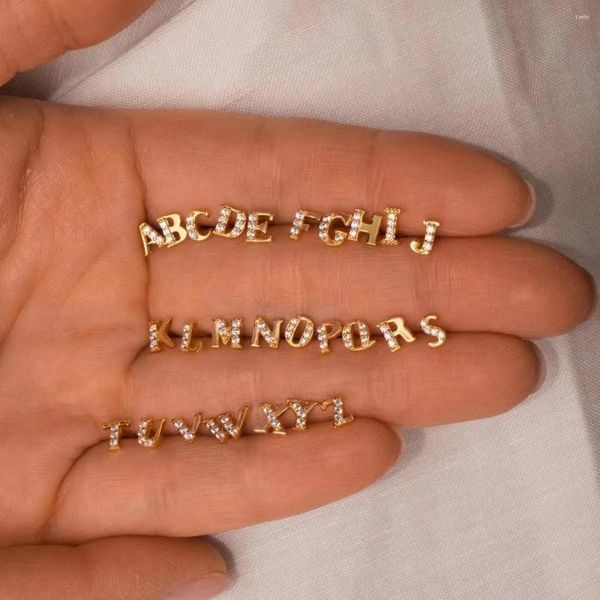 Brincos de aço inoxidável 26 letras A-Z inicial zircão pequeno alfabeto nome brinco piercing jóias banhado a ouro pendientes b