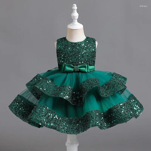 Vestidos de menina para crianças pequenas, vestido de lantejoulas com babados, elegante, primeiro aniversário, princesa, 1-5 anos, vestidos de festa de natal