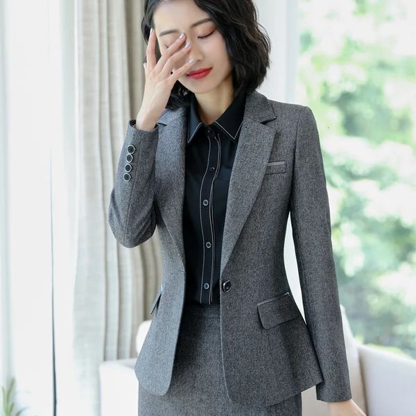 IZICFLY Primavera Autunno Blazer nero Set con gonna Abiti da ufficio per donna Uniforme Lady Work Outfit Elegante 2 PZ 240202