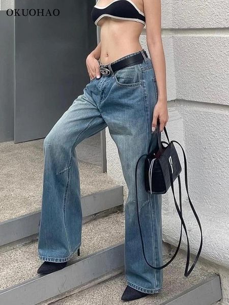 Damen Jeans Frauen Vintage Sommer Y2k Baggy Gerade Trompete Denim Hose Hohe Taille Horn Hosen Skoreanische Kleidung Streetwear