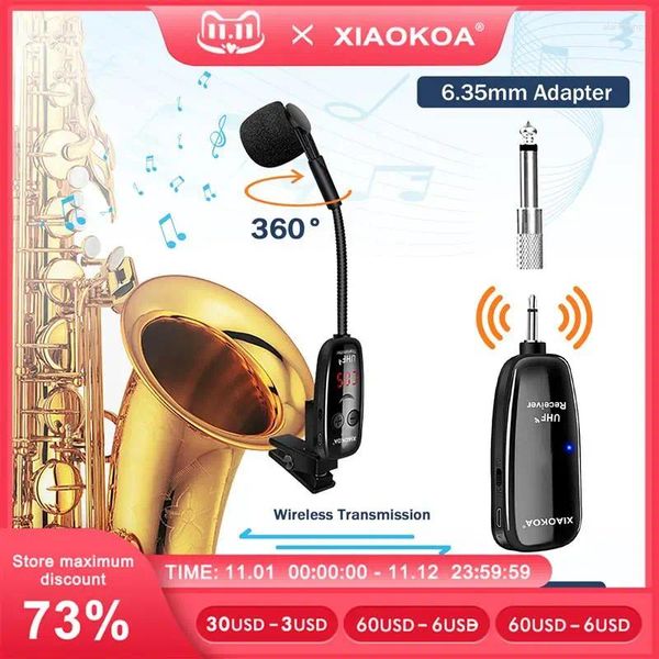 Микрофоны XIAOKOA UHF Беспроводные инструменты Саксофон Микрофон Приемник-передатчик Диапазон 160 футов Plug and Play Отлично подходит для труб