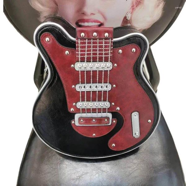 Abendtaschen Pooflower Lustige Gitarre geformte PU-Leder-Schulter für Frauen Designer-Ketten Farbe Patchwork Umhängetasche ZH890