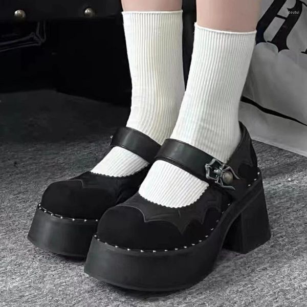 Sapatos de vestido Mulheres Punk PU Couro Tornozelo Mary Janes Personalizado Spider Design Cool Retro Plataforma Chunky para Feminino 35-39