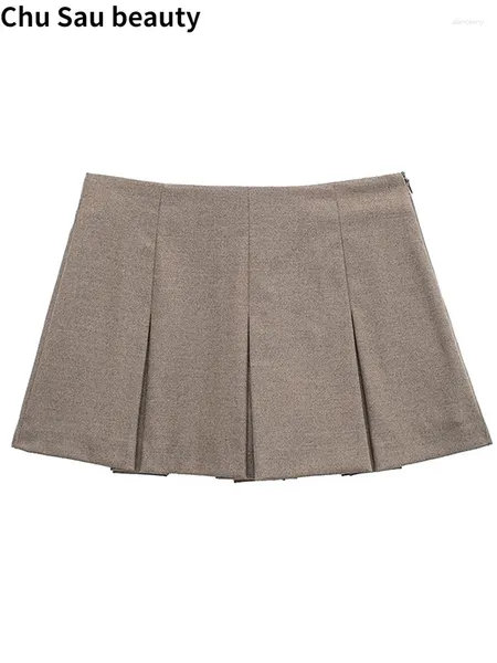 Röcke 2024 Frauen Frühling Mode Preppy Stil Plissee Mini Nette Y2k Mittlere Taille Zipper Fly Skorts Chic Mädchen Kurze