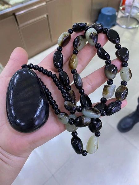 Colares Pingente Natural Hetian Jade Cores Primárias Colar Original Pedra Forma-Grânulos Estilo Unissex Jóias Finas