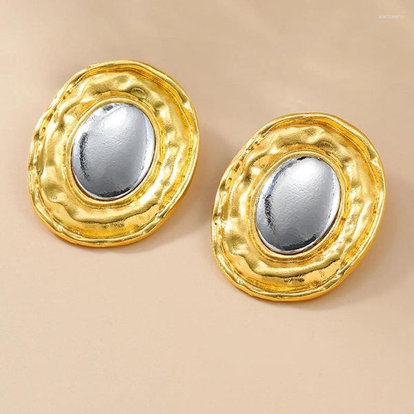 Stud Küpe Büyük Metal İki Tonlu Oval Post Kadınlar İçin Ağır İfade Moda Takı Punk Amazing Stil Parti Aksesuarları MQ157