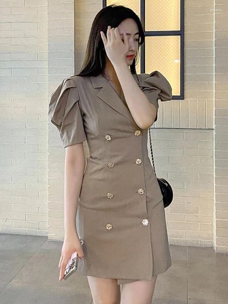 Partykleider Sommer Elegantes Büro Frauen Blazer Kurzkleid formelle Damen Vintage Solid Puffärmel Slim Mini Street Kleidung Mujer Vestidos