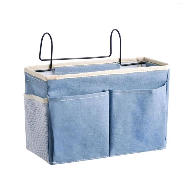 Sacos de armazenamento organizador multi bolsos economia de espaço pendurado na mesa grande capacidade lona tablet casa para livro cabeceira caddy dormitório cama