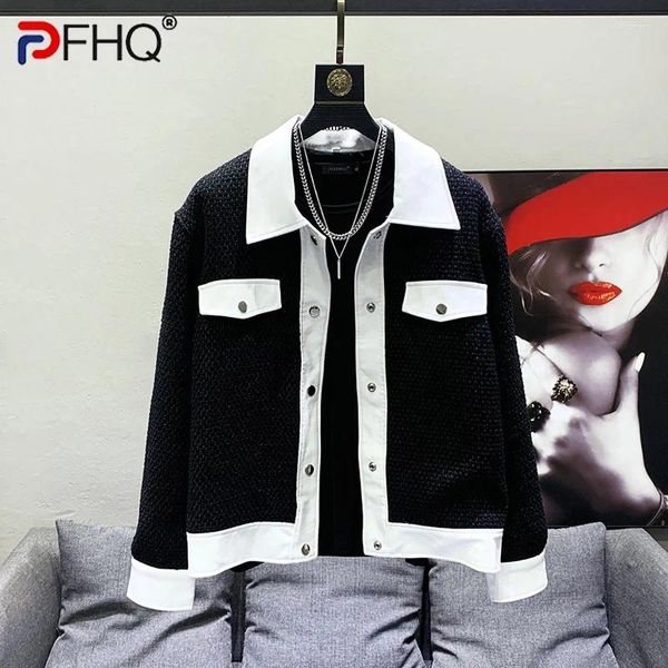 Giubbotti da uomo PFHQ Trendy originale contrasto di colore patchwork in pelle design di nicchia Street Suit cappotto di alta qualità 2024 elegante