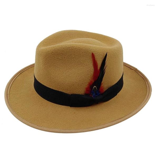 Berretti Con Fiocco E Piume Cappello A Cilindro A Forma Di Cuore Con Piccolo Bordo Risvolto Da Uomo Vintage Jazz