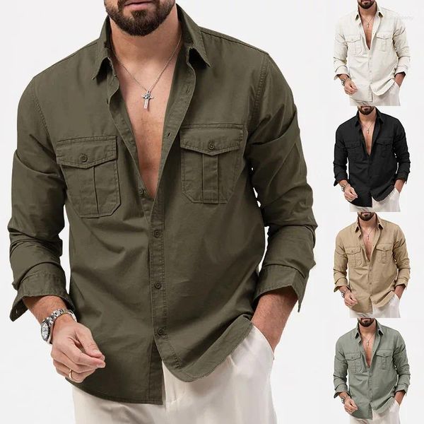 Camicie casual da uomo Camicia da uomo Business da uomo 2024 Arrivo Famoso marchio di abbigliamento Verde militare Manica lunga Camisa Masculina