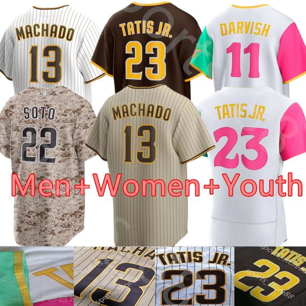 Personalizado S-4XL 22 Juan Soto Jersey 23 Fernando Tatis Jr. 13 Manny Machado 9 Jake Cronenworth 19 Tony Gwynn 2 Bogaerts Lamet Padre Camisas de Beisebol