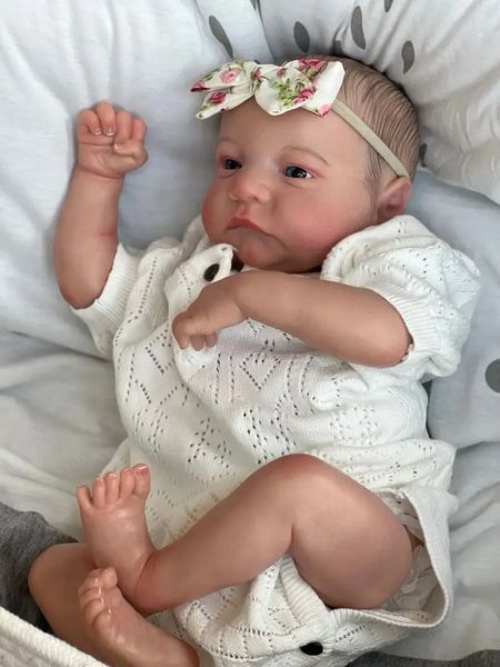 NPK 49CM geborene Babypuppe Levi Awake, weiches Silikon, flexibel, 3D-Hautton mit sichtbaren Adern, handbemaltes Haar 240131