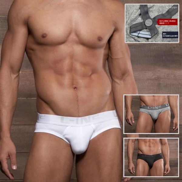 Cuecas masculinas premium rib-algodão clássico cor sólida roupa interior baixa cintura nádega levantamento respirável com diversão sling ring briefs