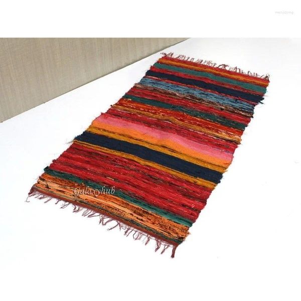 Tapetes 60x90cm tecido à mão colorido algodão tapete decoração corredor tapete de porta pano
