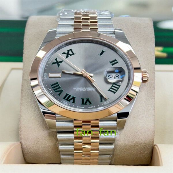 Brand World Luxury Watch En İyi Sürüm Saati DateJust 41 Wimbledon 126301 18K Gül Altın Yepyeni Otomatik Eta Cal. 2 yıllık garanti erkek saatlerini izleyin