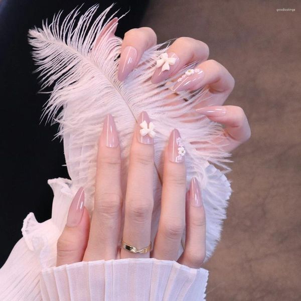 Накладные ногти телесного розового цвета с 3D-декором, милые очаровательные многоразовые украшения для ногтей своими руками