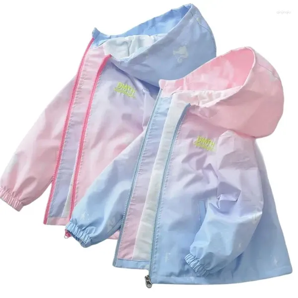 Jaquetas Modx 2024 Adolescente Meninas Jaqueta Moda Casual Gradiente Casaco Com Capuz Meninos Blazer Primavera Outono À Prova de Vento Doce Casacos Windbreaker