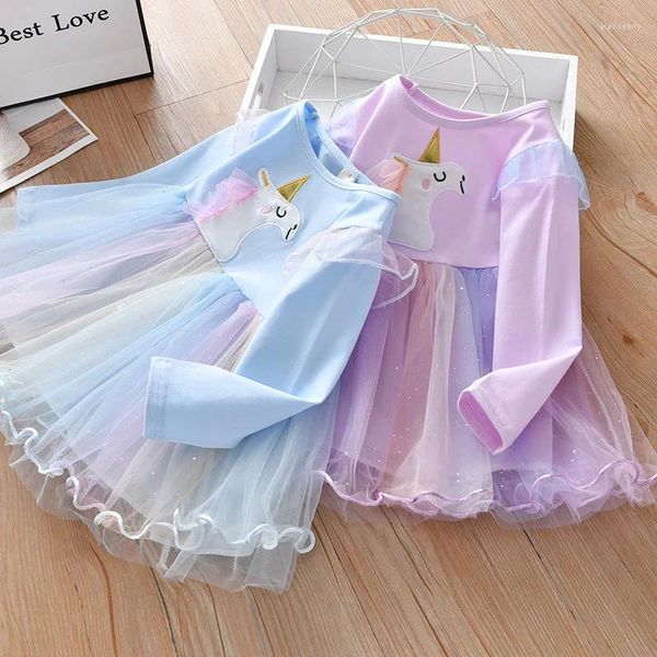 Mädchen Kleider 2024 Einhorn Prinzessin Kleid Baby Mädchen Frühling Herbst Kinder Kleidung Party Lange ärmeln Für Kinder 2-9Y