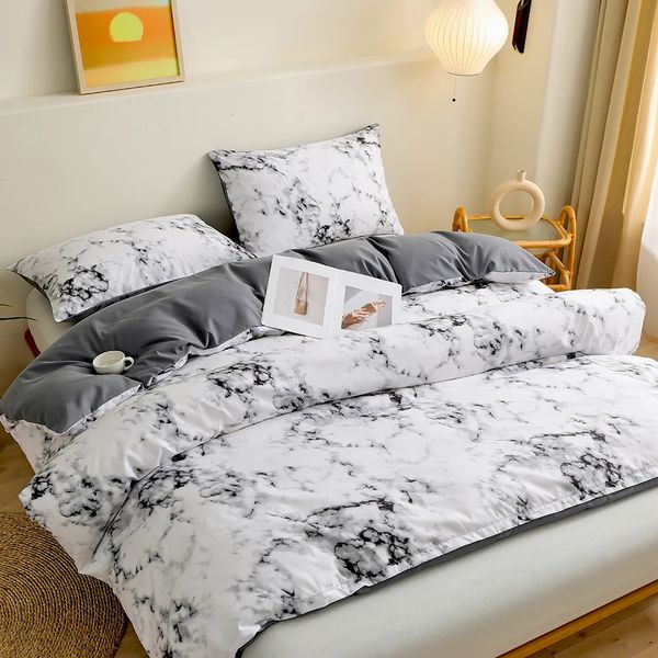 Set biancheria da letto per la casa Copripiumino con motivo in marmo bianco federa FR king US twin UK queen AU singola senza lenzuolo 240127