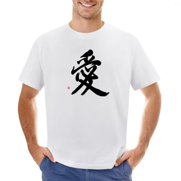 Polos masculinos amor kanji com símbolo japonês ai/amor caligrafia camiseta costumes hippie roupas verão topo designer t camisa masculina