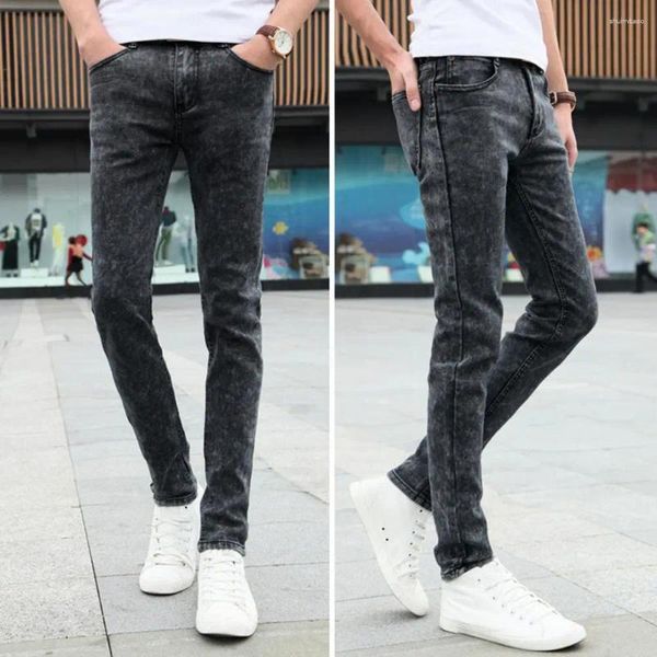 Jeans masculinos na moda calças jeans tornozelo comprimento mid-rise pele-toque homens fino ajuste longo versátil