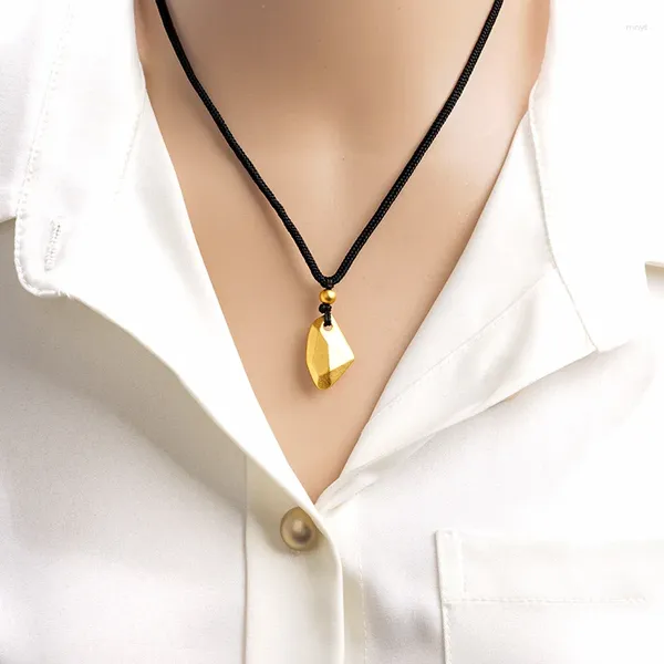 Collane con ciondolo Collana placcata oro 24K per donna Retro Wish Stone Corda nera Gioielli fortunati Regalo regolabile Commercio all'ingrosso