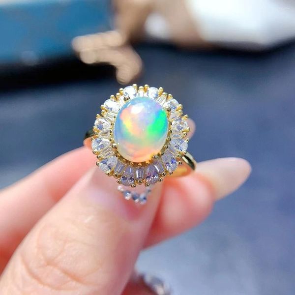 Küme halkaları meibapj 8mm 10mm doğal opal değerli taş moda çiçek yüzüğü kadınlar için