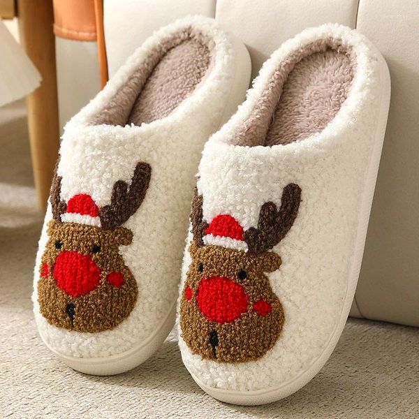 Chinelos WTEMPO Natal Estilo Inverno Natal para Mulheres Fofos Faux Santa Rena Aconchegante Sapatos de Casa Confortáveis