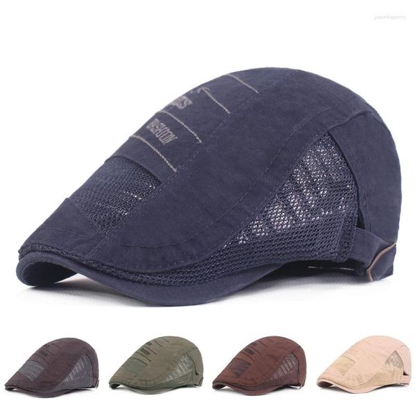 Berets 2024 Marineblaue Herren-Baskenmütze, Sommer-Mesh-Patchwork-Damenhut, Outdoor-Urlaub, atmungsaktive britische Golfkappen, verstellbar, Bailey