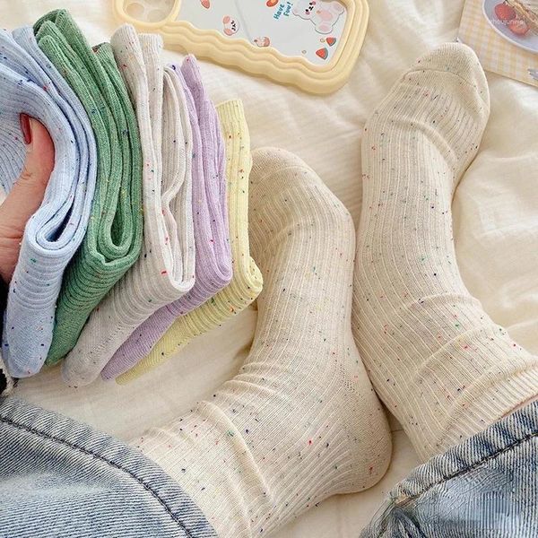Frauen Socken 1 paar frauen Dot Herbst Winter Warme Mittel Rohr Lose Candy Farbe Koreanische Trendy Weichen Haufen Socke für Weibliche