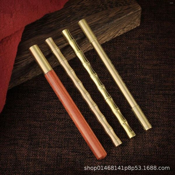 Penna con snodo in bambù con firma in metallo, in legno di mogano, rame placcato oro, collezione classica all'ingrosso