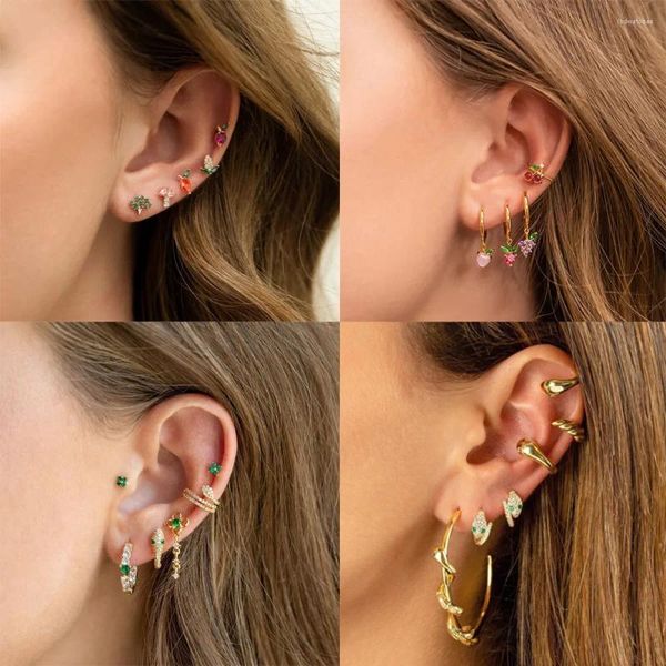 Ohrstecker 1 Satz Obst Anhänger Edelstahl Für Frauen Kirsche Blaues Auge Kristall Mädchen 925 Silber Nadel Ohrring Piercing Schmuck