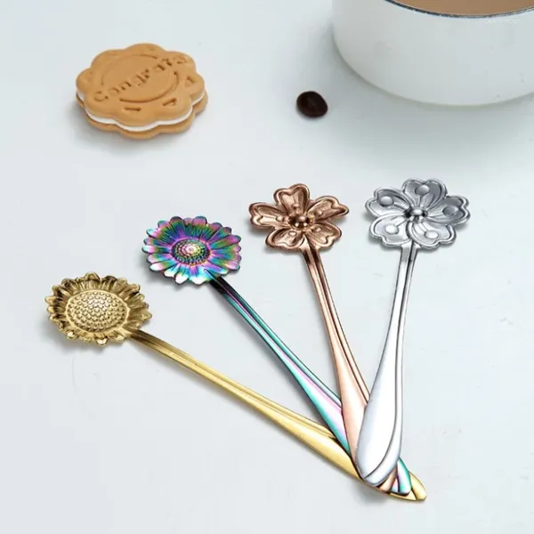 Colheres de metal em forma de flor colher de café bebida mexendo talheres sobremesa presentes de natal acessórios de cozinha decoração de utensílios de mesa