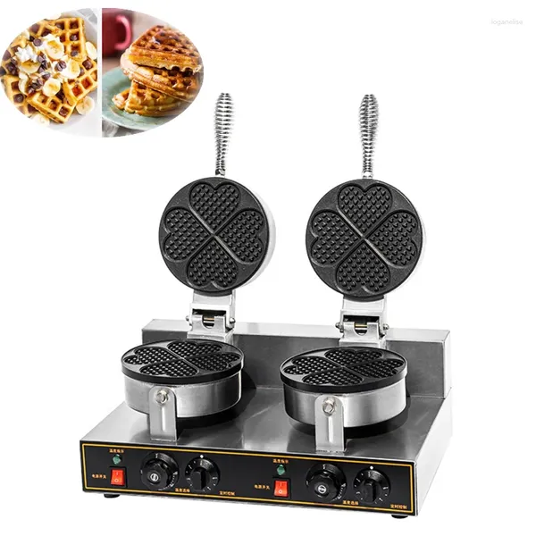 Fabricantes de pão comercial cabeça dupla antiaderente em forma de coração máquina de waffle pan bolo forno on-stick bolha ovo