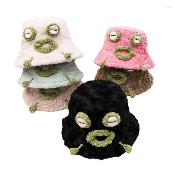 Berets Faux Fur Sapo Chapéu Engraçado Bonito Dos Desenhos Animados Pescador Outono Inverno Quente Y2K Bob Bucket Chapéus Para Mulheres Homens Bonnet Rosa Panamá Caps