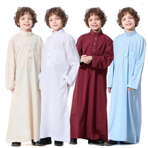 Abbigliamento etnico Musulmano Saudita Bambini Ragazzi Dishdasha Abito a maniche lunghe Thobe Dubai Abaya islamico Medio Oriente Abito da bambino arabo Caftano Caftani