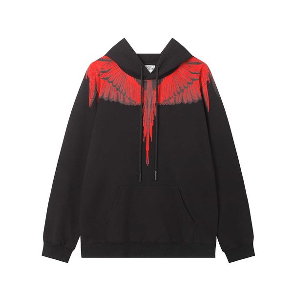 Herren-Kapuzenpullover MB Designer Damen-Hoodie-Sweatshirts 2024 Herbst/Winter Neu MB New Wings Red and Black Feather Bedruckter Kapuzen-Hoodie aus reiner Baumwolle für Männer und Frauen