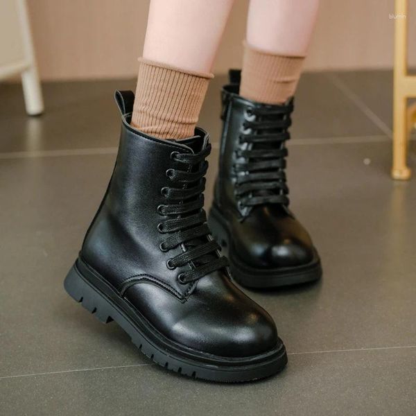 Botas Crianças Curto Versátil Preto Bege Elegante Primavera Outono Meninas Chic Britânia Estilo Crianças Sapatos Drop PU