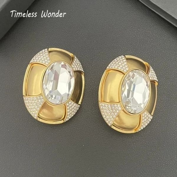 Timeless Wonder Fancy Zirconia XL Geo Clip on Brincos para Mulheres Designer Jóias Marca de Luxo Runway Presente Top Oversized 3322 240130