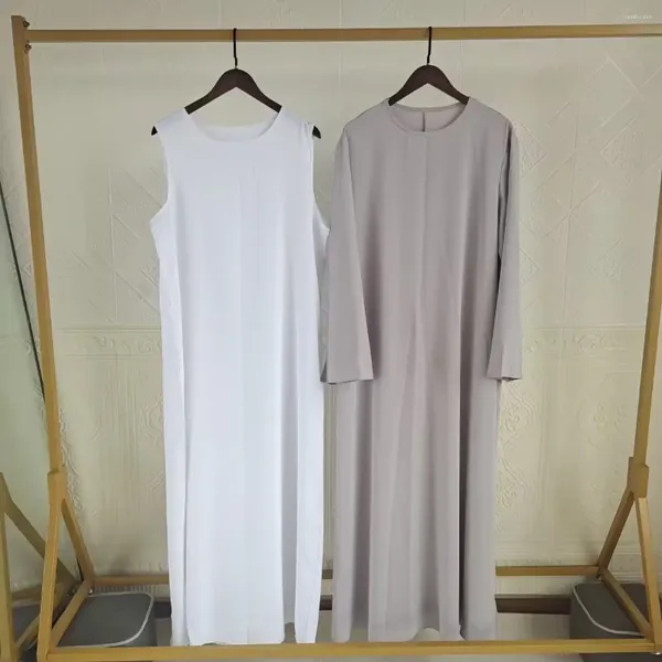 Roupas étnicas Abaya Conjunto de duas peças Dubai Turco Branco Vestido Interno para Abayas Mulheres Muçulmanas Africano Kaftan Robe Ramadan Eid Solto Islâmico