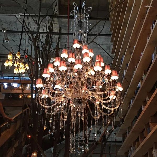 Lâmpadas pendentes de estilo europeu sala de estar de três camadas candelabro maan café el lobby lâmpada de cristal villa duplex escada