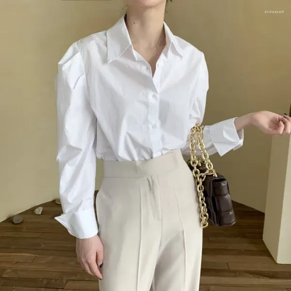 Camicette da donna 2024 Autunno Coreano Chic Casual Manica lunga Colletto rovesciato Camicie bianche per le donne Basic Classic Office Lady Camicetta Top