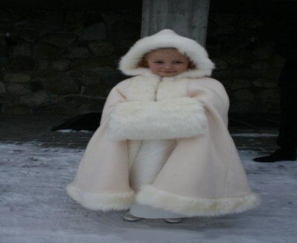 Winter Kinder Kunstpelz Umhang für Hochzeit Party Jacken mit Hut 2019 kleine Mädchen Kinder Kleinkind formelle Kleidung nach Maß knöchellang 1696442