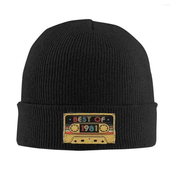 Berets Vintage Kassette von 1981 Skullies Beanies Caps Hip Hop Winter Strickmütze Erwachsene Unisex 41. 41 Jahre alt Geburtstag Motorhaube Hüte