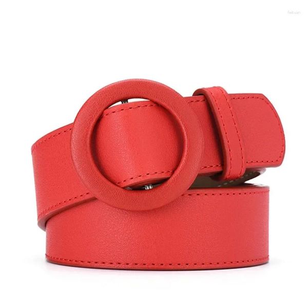 Cintos femininos cinto redondo fivela de couro pu acessórios de moda cintura marrom vermelho cáqui cintura arnes mujeres cintura ceinture